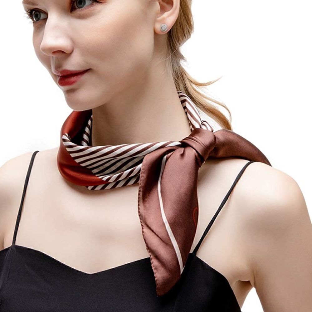 Brown Stripe Silky Neck Scarf